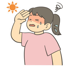 暑さで汗をかく女の子