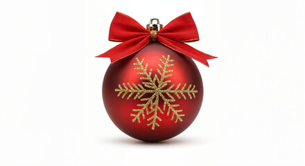 Red Christmas ornament with snowflake design and ribbon bow  