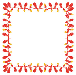 Obraz premium Colorful red and yellow decorative light border on a white background.
