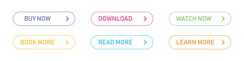 Collection of Forward ui,ux button design. Read more, learn more, book more, watch, buy now, download button symbol 