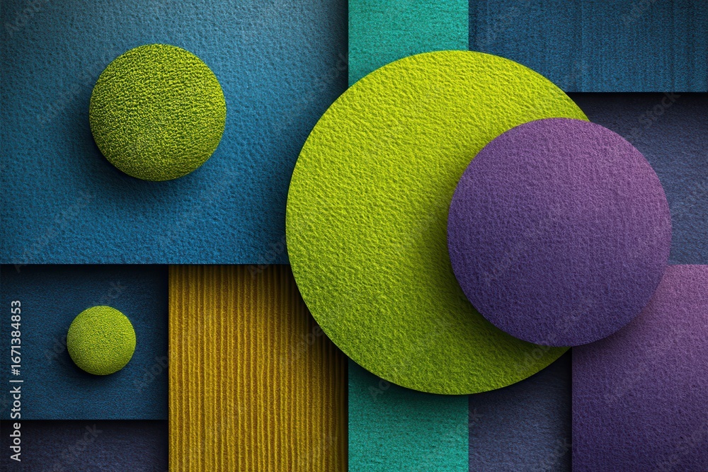 Poster colorful textured 3d abstract design with circular and striped shapes
