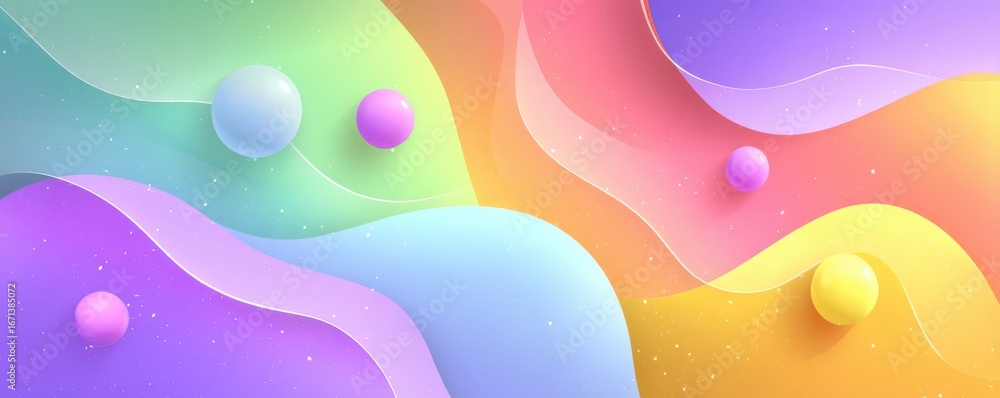 Poster colorful abstract background with gradient shapes and floating spheres