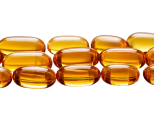 Single Row of Vitamin Oil Capsules in Line, isolated on transparent background PNG