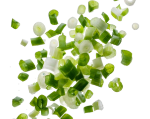 Pile of Freshly Chopped Scallions in Floating Cluster, isolated on transparent background
