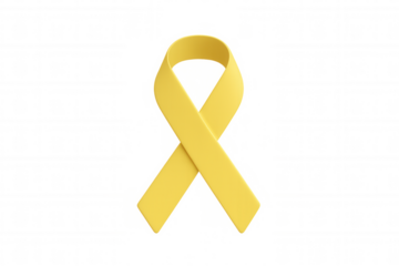 Yellow awareness ribbon representing military support, suicide prevention, and solidarity, positioned against transparent backdrop