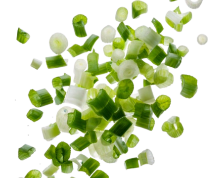 Pile of Freshly Chopped Scallions in Floating Cluster, isolated on transparent background