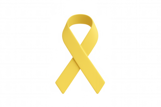 Yellow awareness ribbon representing military support, suicide prevention, and solidarity, positioned against transparent backdrop