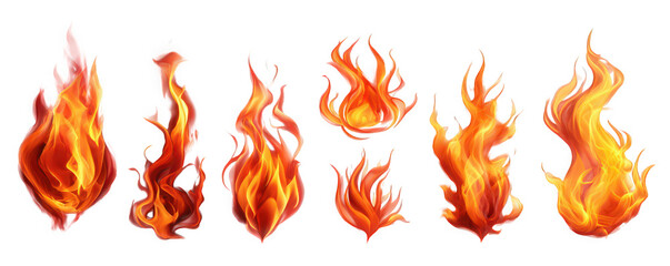 A vibrant collection of various flames in different shapes and sizes.