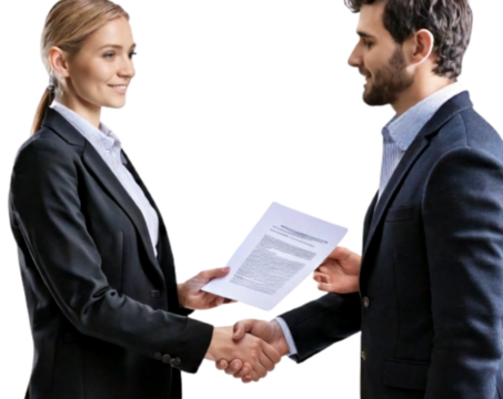 Handshake with Document Exchange, Symbolizing Agreement, isolated on transparent background” PNG
