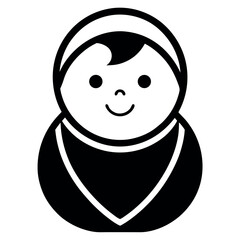 Stylized Monochrome of a Cute Baby Doll with Bib and Headband Design