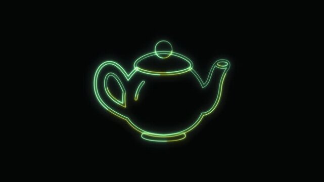 Teapot Icon Neon Seamless Loop 4K with Black Background Animated Promotional Typography for Video Editing