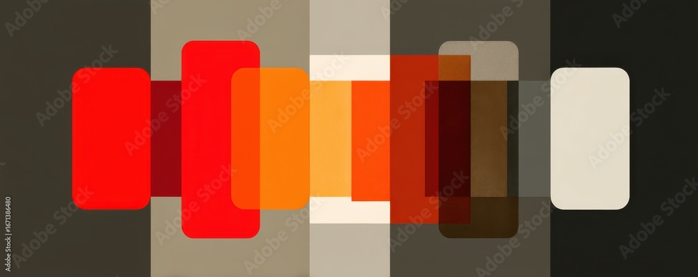 Poster modern abstract art with overlapping colorful rectangular shapes on neutral background