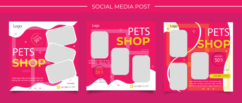 MobPet shop social media post template design with photo collage