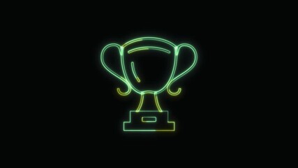 Trophy Icon Neon Seamless Loop 4K Black Background Animated Promotional Typography for Video Editing - Powered by Adobe