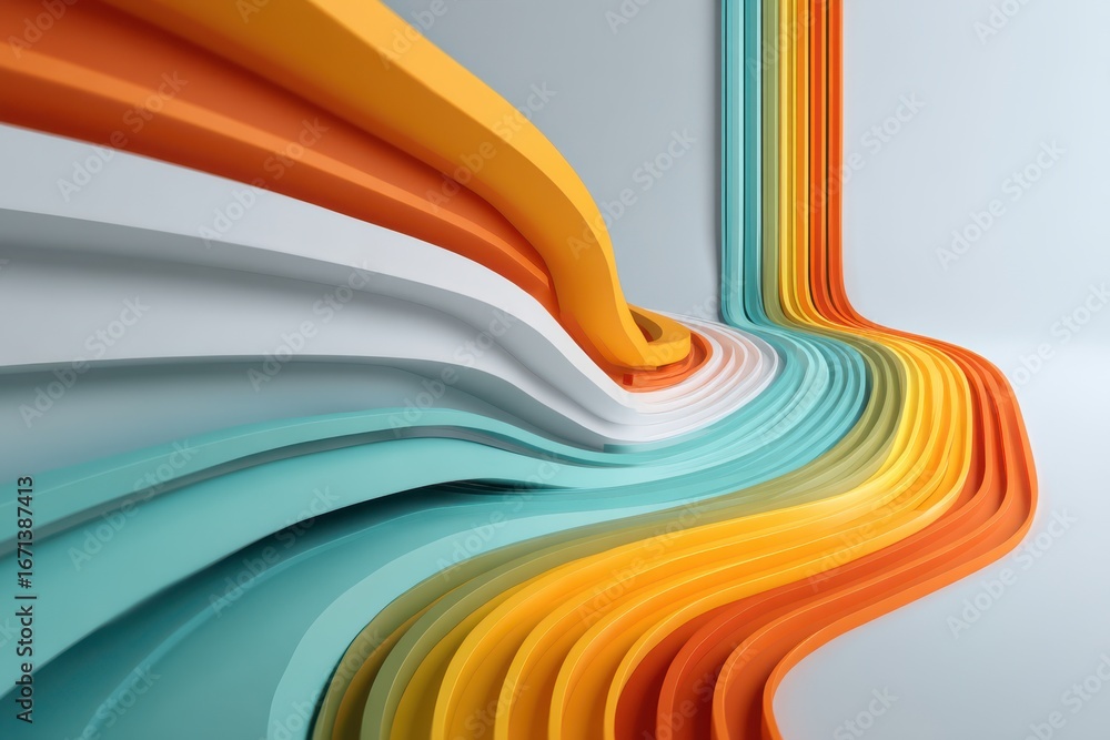 Poster abstract multicolored wave shapes forming a dynamic futuristic design