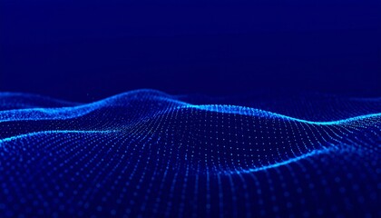 Abstract digital landscape of undulating points forming waves on a dark blue background