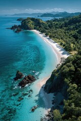 Obraz premium Tropical beach, turquoise water, lush landscape
