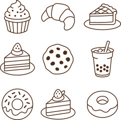 Bakery and Dessert Icon Outline Set