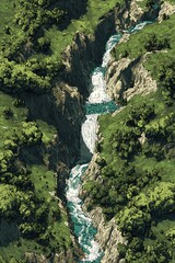 A picturesque valley with a cascading waterfall.