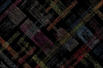 Abstract design with intersecting colorful lines on a dark background.