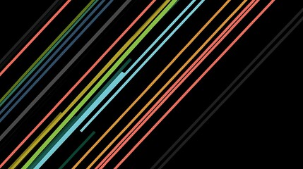 Diagonal multicolored lines on a black background.