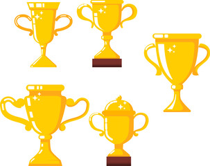 Set of winner cups in flat style isolated on white background. Flat style winner cup icons. Vector illustration