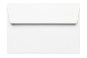 Back view of a standard white mailing envelope with sealed flap isolated on a transparent background