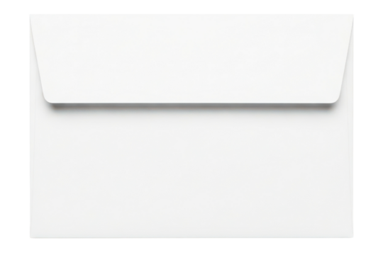 Back view of a standard white mailing envelope with sealed flap isolated on a transparent background - Powered by Adobe