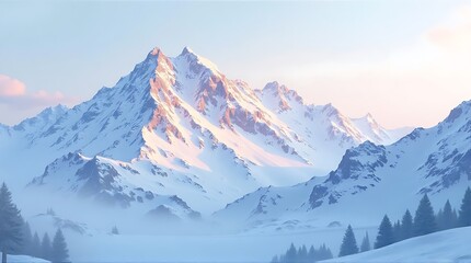 Obraz premium majestic snowy mountain landscape sunrise winter scenery