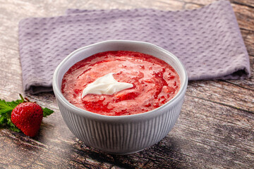 Cold sweet strawberry gazpacho soup