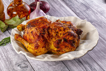 Hot tasty grilled whole chicken