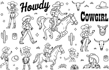 Cowgirl and Equestrian Horse Silhouettes"