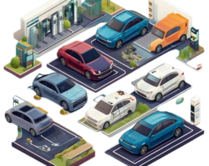 Vector Set of Modern Electric Vehicle Charging Stations Icons PNG