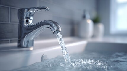 Water faucet flowing into sink