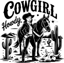 Cowgirl and Equestrian Horse Silhouettes"