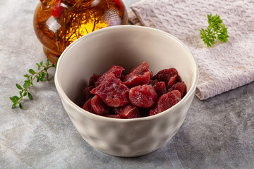 Diced raw beef meat cubes