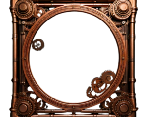 Futuristic Mechanical Frame with Steel Gears and Tubes PNG