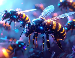 Robotic Bees in Flight, Night Scene