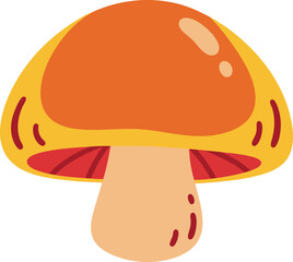 Colorful Cartoon Mushroom Illustration with Bright Orange Cap and Beige Stem – Flat Vector Autumn Forest Fungus Design for Seasonal Decoration and Nature Concepts