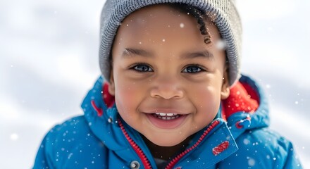 Black American Toddler Smiling While Playing in Snow