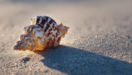 Seashell on sandy beach, soft light