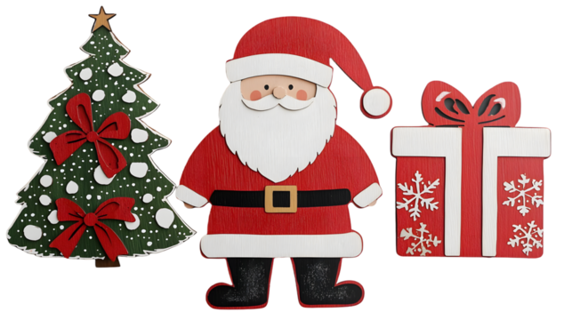 Santa Claus with gifts cut out isolated on transparent background