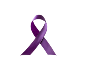 Purple ribbon symbol floating against black isolated on a transparent background awareness support
