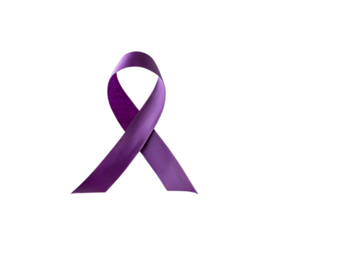 Purple ribbon symbol floating against black isolated on a transparent background awareness support