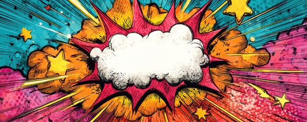 Explosive Cartoon-Styled Speech Bubble With Colorful Starburst Background