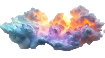 Soft iridescent clouds glowing in beautiful sunset light isolated on transparent background