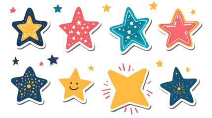 Star burst sticker set flat vector design elements isolated on transparent background