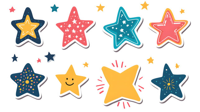 Star burst sticker set flat vector design elements isolated on transparent background