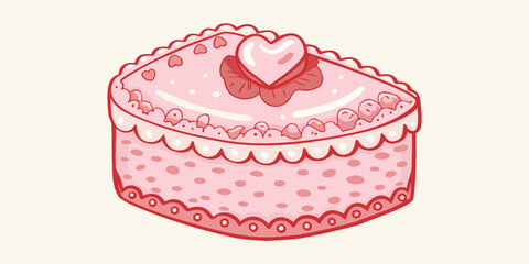 Cute pink cartoon cake with heart decoration and polka dots for celebrations