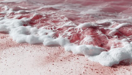 Pink waves lapping onto a sandy shore